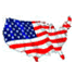 Map of the United States filled in with the American flag pattern, featuring blue with white stars in the northwest region and red and white stripes across the rest of the country.