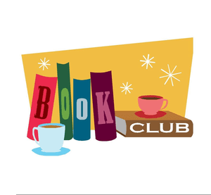 picture of books, some upright, some laying flat with two tea cups, one red one white