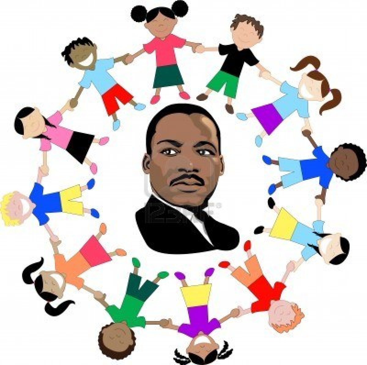martin luther king jr day clipart an illustration of Martin Luther King, Jr encircled by a ring a multicultural children holding hands