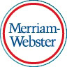 The Merriam-Webster logo featuring the words Merriam-Webster in blue text, centered within a white circle bordered by a red and blue outline.